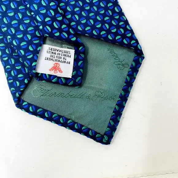 Turnbull & Asser Geo Print 100% Silk Tie Suit Formal Blue Green